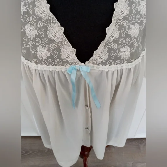Vanity Fair 60s Vintage Babydoll Nightgown Lace Blue Bow. Made In USA. Excellent - Picture 8 of 12